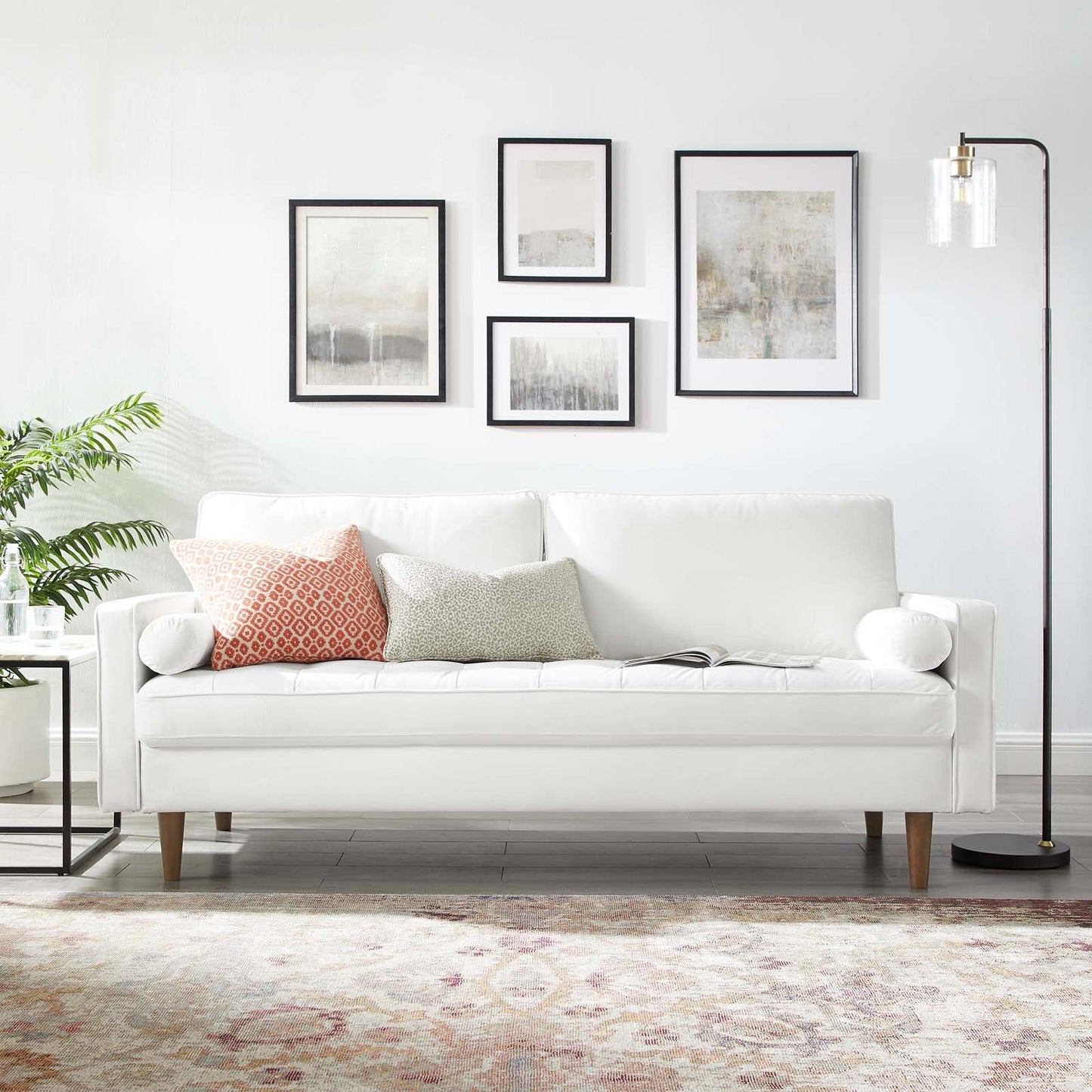 Modway Furniture Valour Modern Velvet Sofa - Stylish Mid-Century Design with Stain-Resistant Fabric & Pocket Coils