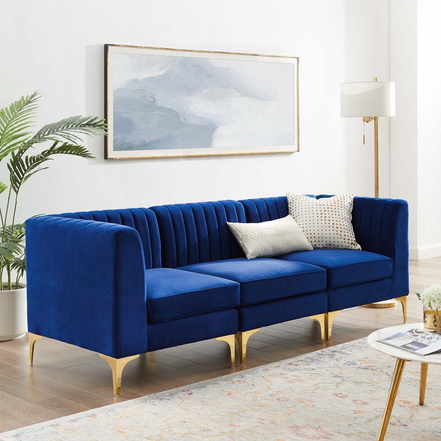 Modway Furniture Triumph Channel Tufted Performance Velvet Sofa - Luxe Glam Deco Design for Modern Living Spaces