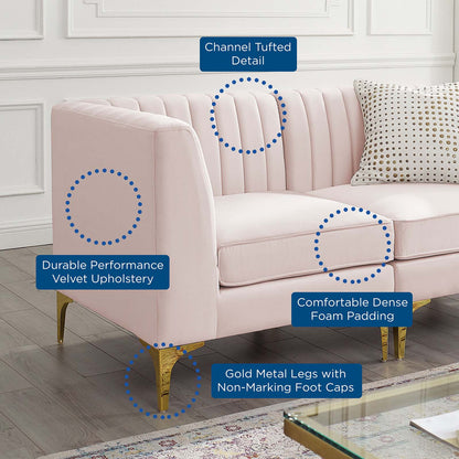 Modway Furniture Triumph Channel Tufted Performance Velvet Sofa - Luxe Glam Deco Design for Modern Living Spaces