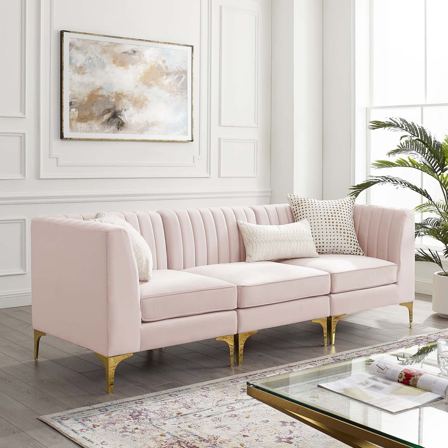 Modway Furniture Triumph Channel Tufted Performance Velvet Sofa - Luxe Glam Deco Design for Modern Living Spaces