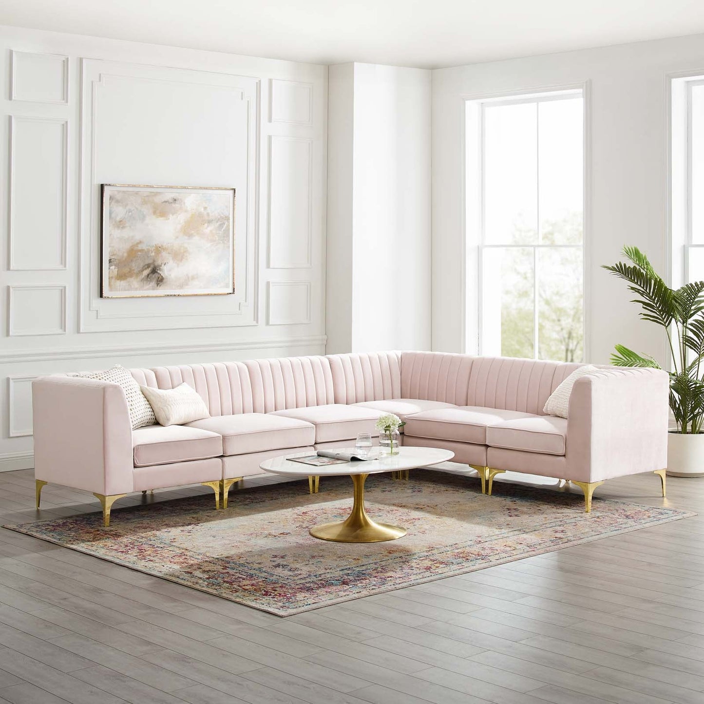 Modway Furniture Triumph Channel Tufted Performance Velvet Sectional Sofa - Luxurious Design & Comfort for Any Space