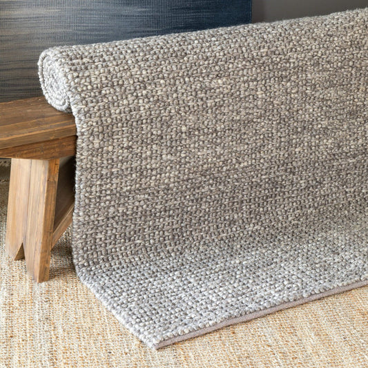 Park Hill Collection Coastal Cottage Aspen Hand Woven Natural Felted Wool Rug 9'x6', Ash  - EHF00582