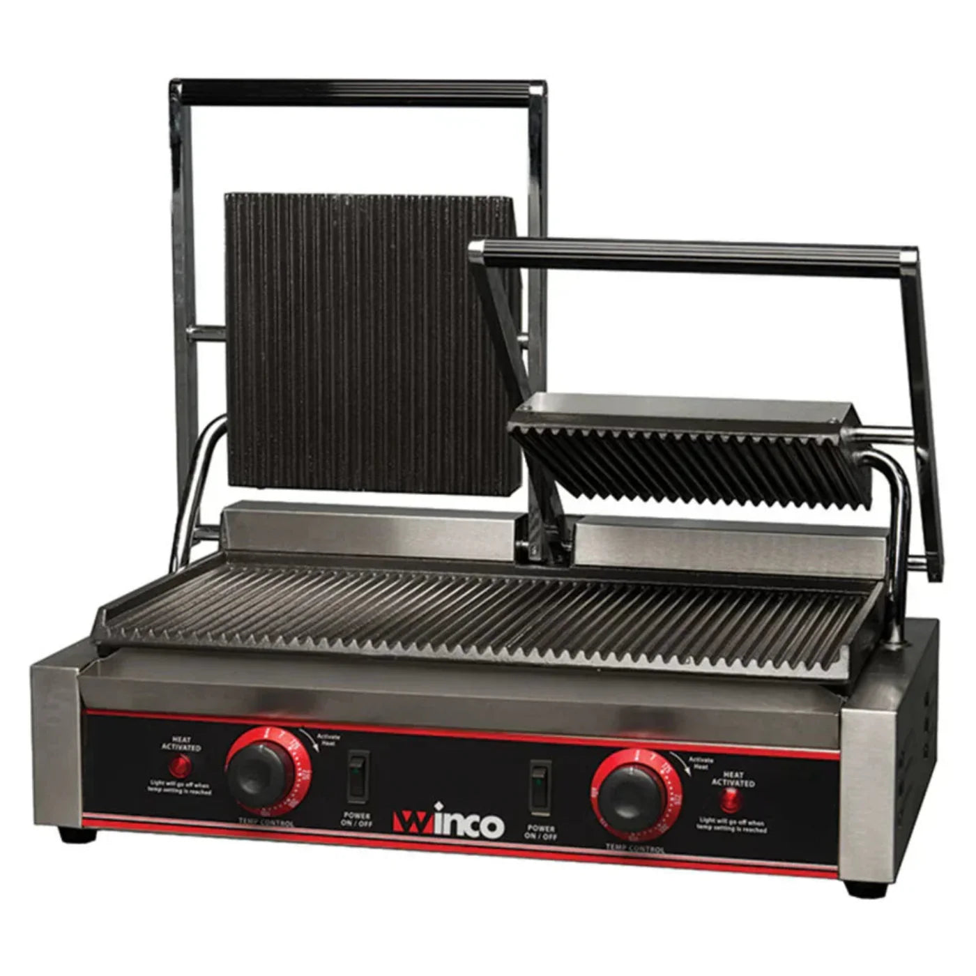 Winco EPG-2 Double Panini Grill with 9" Ribbed Plates, 120V - EPG-2