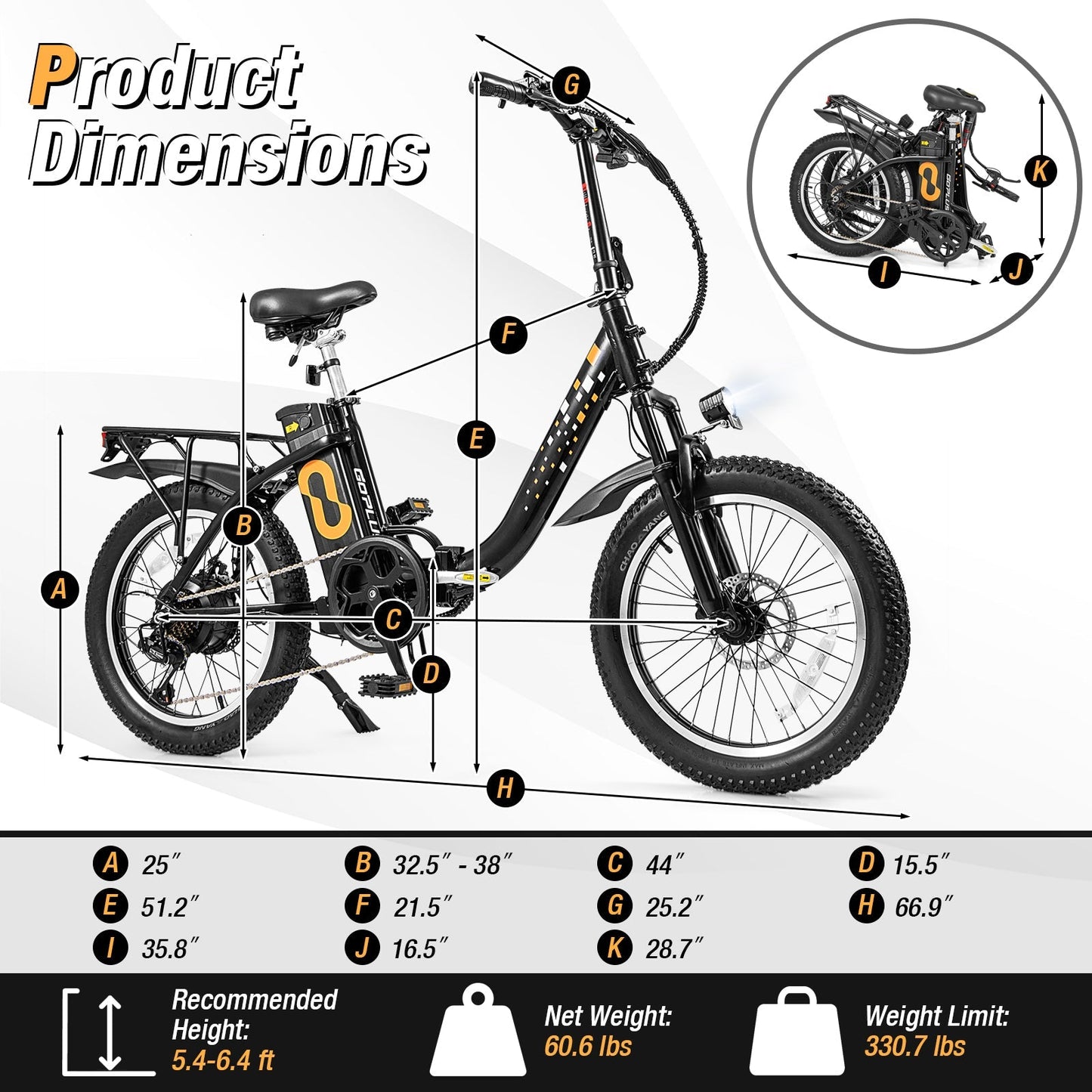 Costway Folding Electric Bike with 20" Fat Tires 750W 30 MPH 44 Mile Range New - SP38245US