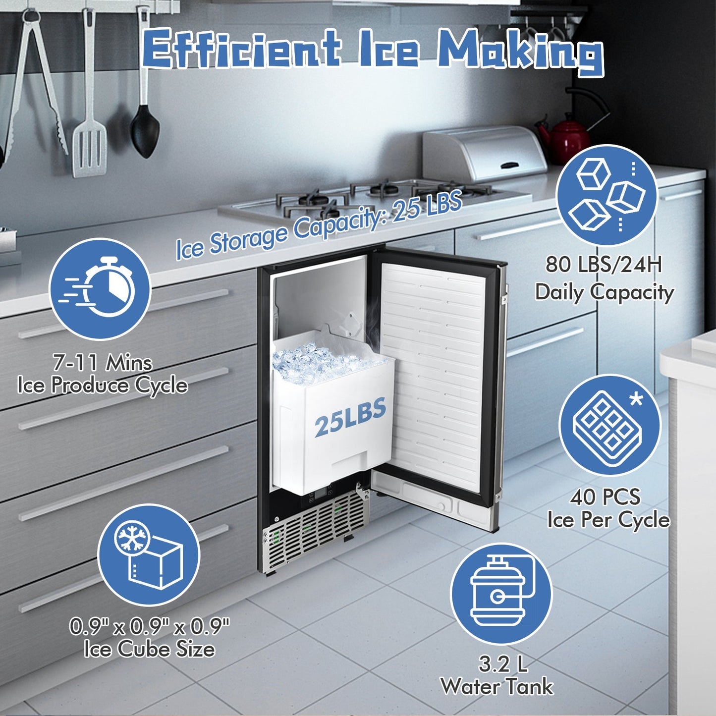 Costway Undercounter Ice Maker 80 lbs/Day Free-Standing with Self Cleaning Function 115V New - FP10242US-SL