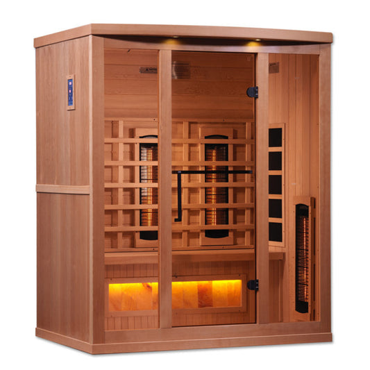 Golden Designs 3-Person Full Spectrum PureTech™ Near Zero EMF FAR Infrared Sauna with Himalayan Salt Bar (Canadian Hemlock) GDI-8030-02