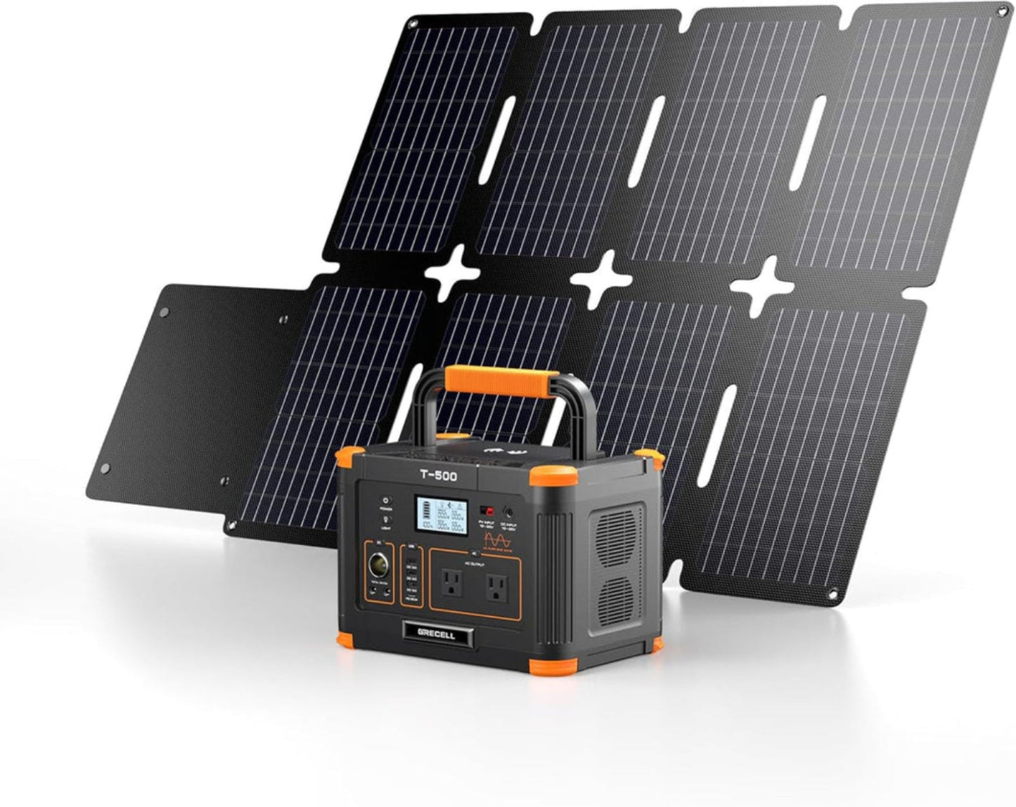 GRECELL Portable Power Station 500W with Portable Solar Panel - DYCNX0001AGEM-MXUS+DYZDB0001AGE