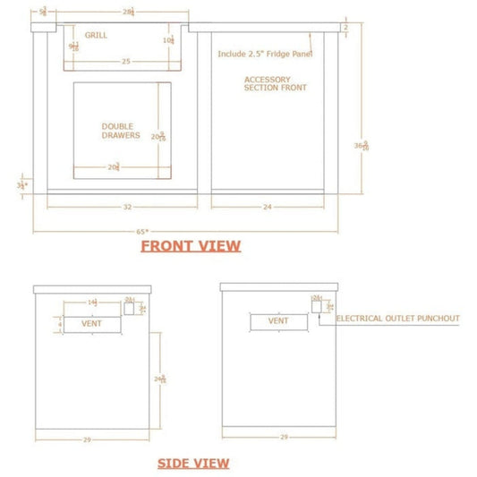 Haven Outdoor 96-Inch Outdoor Kitchen Island with Trash Center & 24-Inch Refrigerator space - HCOY96REFAB