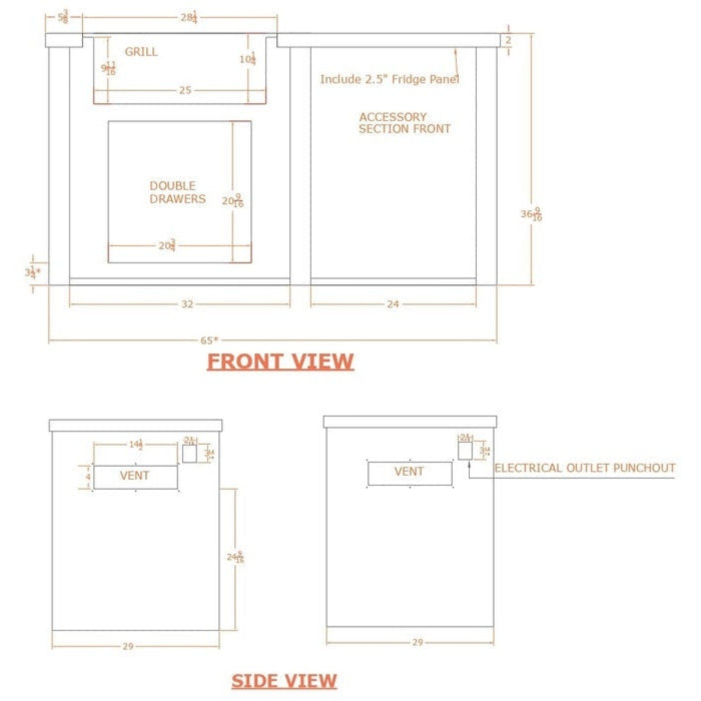 Haven Outdoor 72-Inch Outdoor Kitchen Island with 24-Inch Refrigerator, Gas Grill & Double Access Door - HCOY96REF-AB-LP