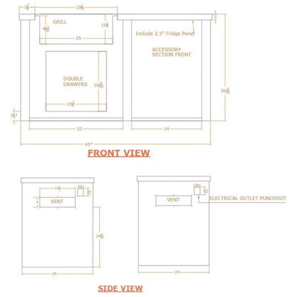 Haven Outdoor 72-Inch Outdoor Kitchen Island with 24-Inch Refrigerator, Gas Grill & Double Access Door - HCOY96REF-AB-LP