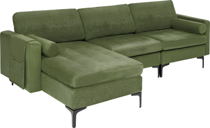 Costway Sofa Modular L-Shaped 3-Seat Sectional with Reversible Chaise and USB Ports New - HV10310GN-A+HV10310GN-B+HV10310US-GN-D