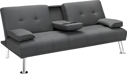 Costway Sofa Convertible Folding Futon with Adjustable Backrest in PU Leather New - HW66915BK