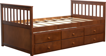Costway Captain's Bed Twin Size with Trundle Wooden Frame and Built-in Storage Drawers New - HW67134BN+