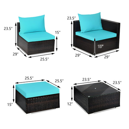 Costway Patio Furniture Set 5 Pieces Rattan Sectional with Cushions and Coffee Table New - HW67769BRE+
