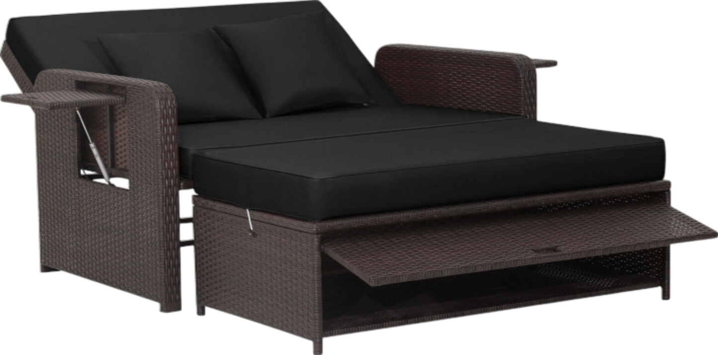 Costway Patio Rattan Loveseat Sofa and Multipurpose Ottoman with Adjustable Backrest Dark Brown New - HW70644BN+