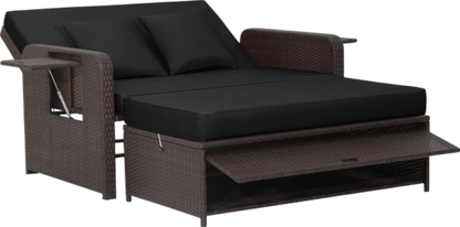 Costway Patio Rattan Loveseat Sofa and Multipurpose Ottoman with Adjustable Backrest Dark Brown New - HW70644BN+