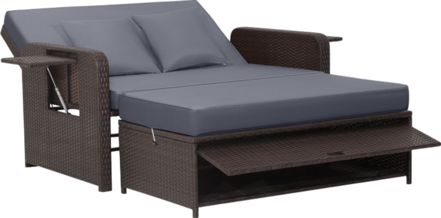 Costway Patio Rattan Loveseat Sofa and Multipurpose Ottoman with Adjustable Backrest Dark Brown New - HW70644BN+