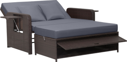 Costway Patio Rattan Loveseat Sofa and Multipurpose Ottoman with Adjustable Backrest Dark Brown New - HW70644BN+