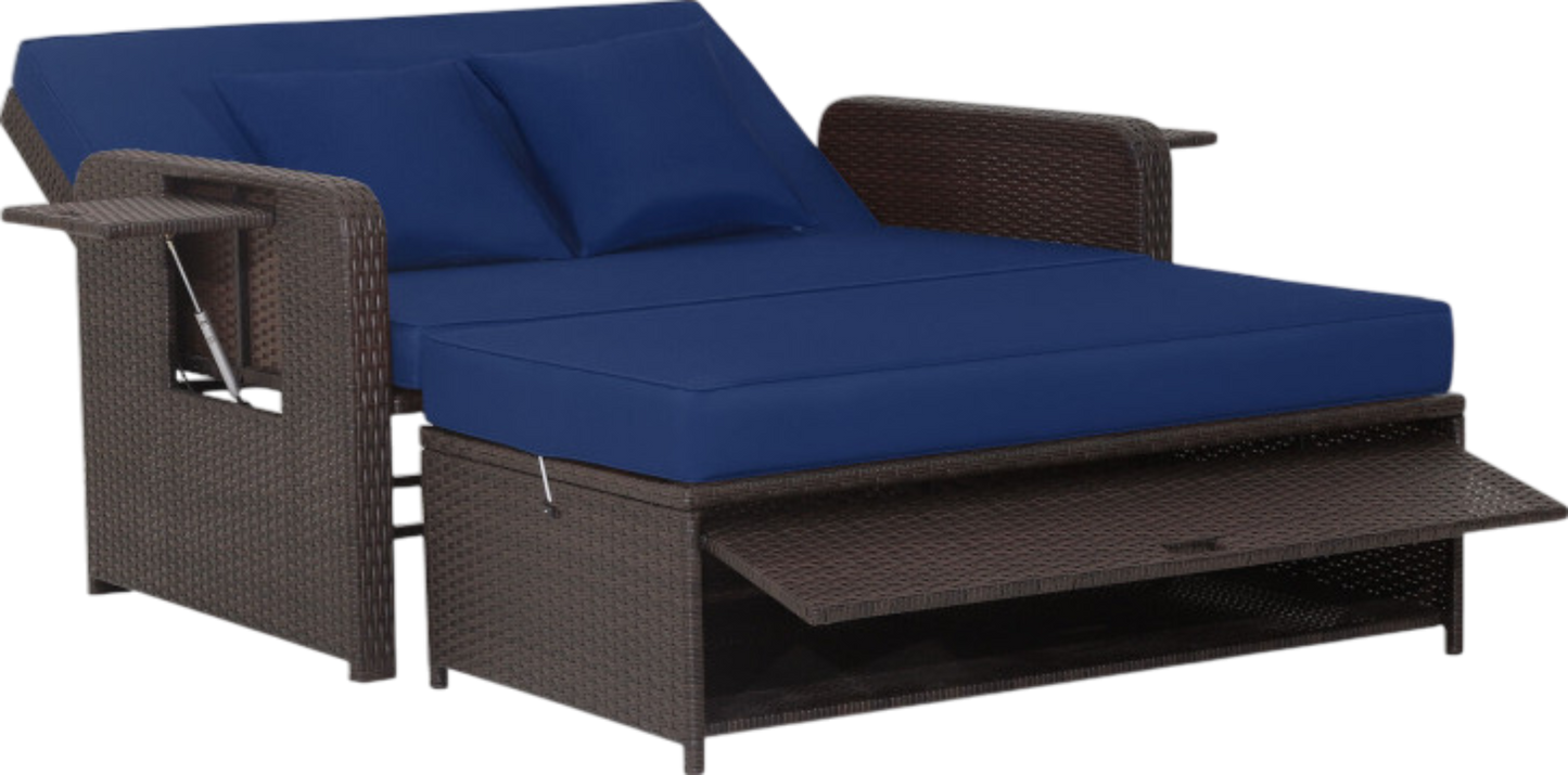 Costway Patio Rattan Loveseat Sofa and Multipurpose Ottoman with Adjustable Backrest Dark Brown New - HW70644BN+