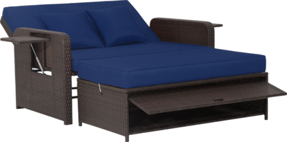 Costway Patio Rattan Loveseat Sofa and Multipurpose Ottoman with Adjustable Backrest Dark Brown New - HW70644BN+