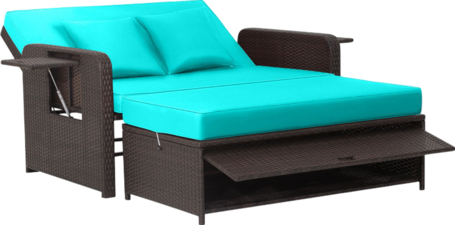 Costway Patio Rattan Loveseat Sofa and Multipurpose Ottoman with Adjustable Backrest Dark Brown New - HW70644BN+