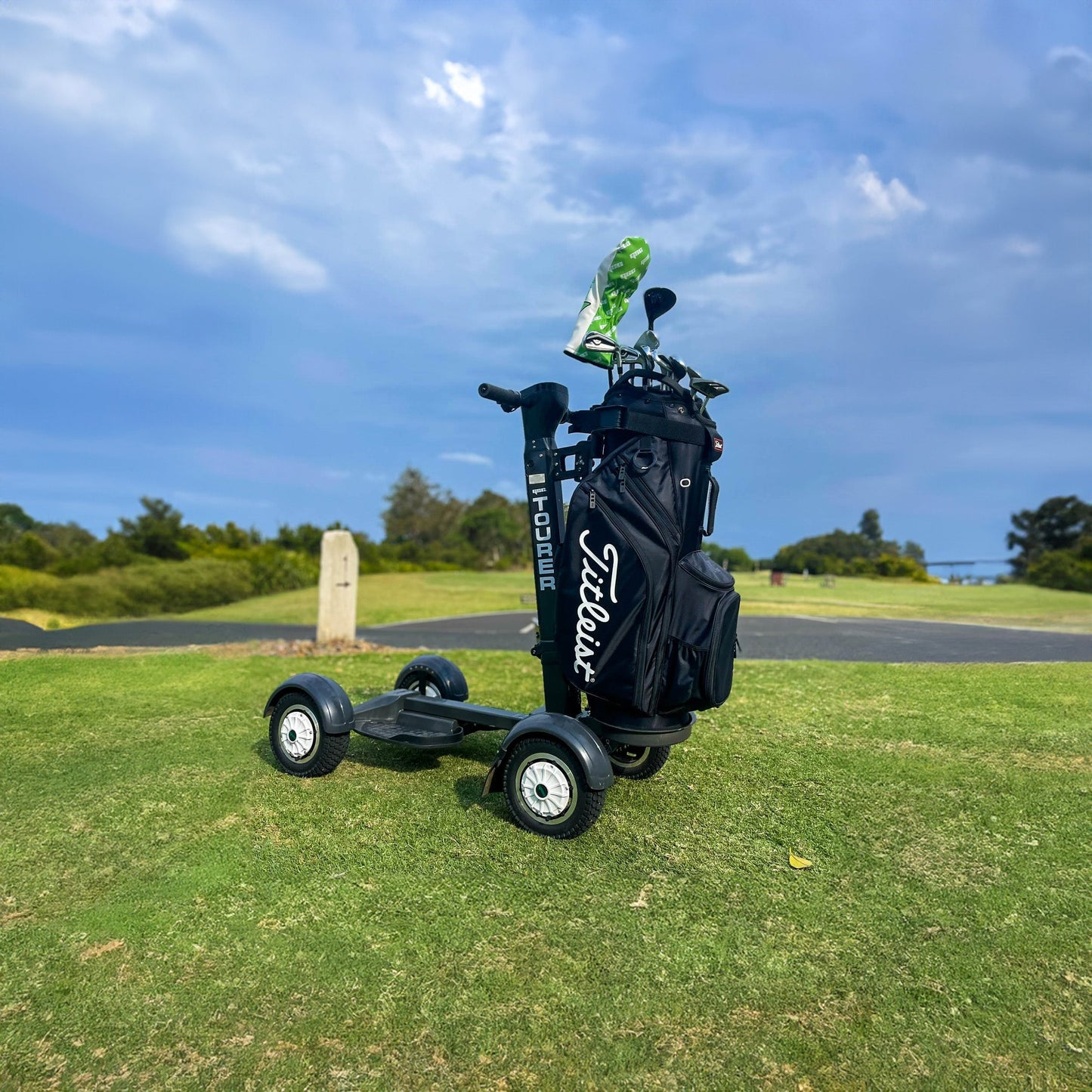 2024 Golf Skate Caddy Tourer X Electric Skateboard Style Golf Scooter The GSC™ Tourer X is an exciting standing position personal golf transporter, that will change the way we play. The rider can ‘ride the turf’ while enjoying a stable and smooth ride, cruising to their own ball, without having to wait for their co-player as in a traditional golf cart. The new GSC Tourer X features the new patented steering that reduces the turning circle by 50% from the original GSC Tourer,