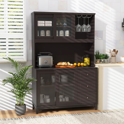 Costway Kitchen Pantry Storage Cabinet with LED Lights and Power Outlet New - JV11630US-CF+
