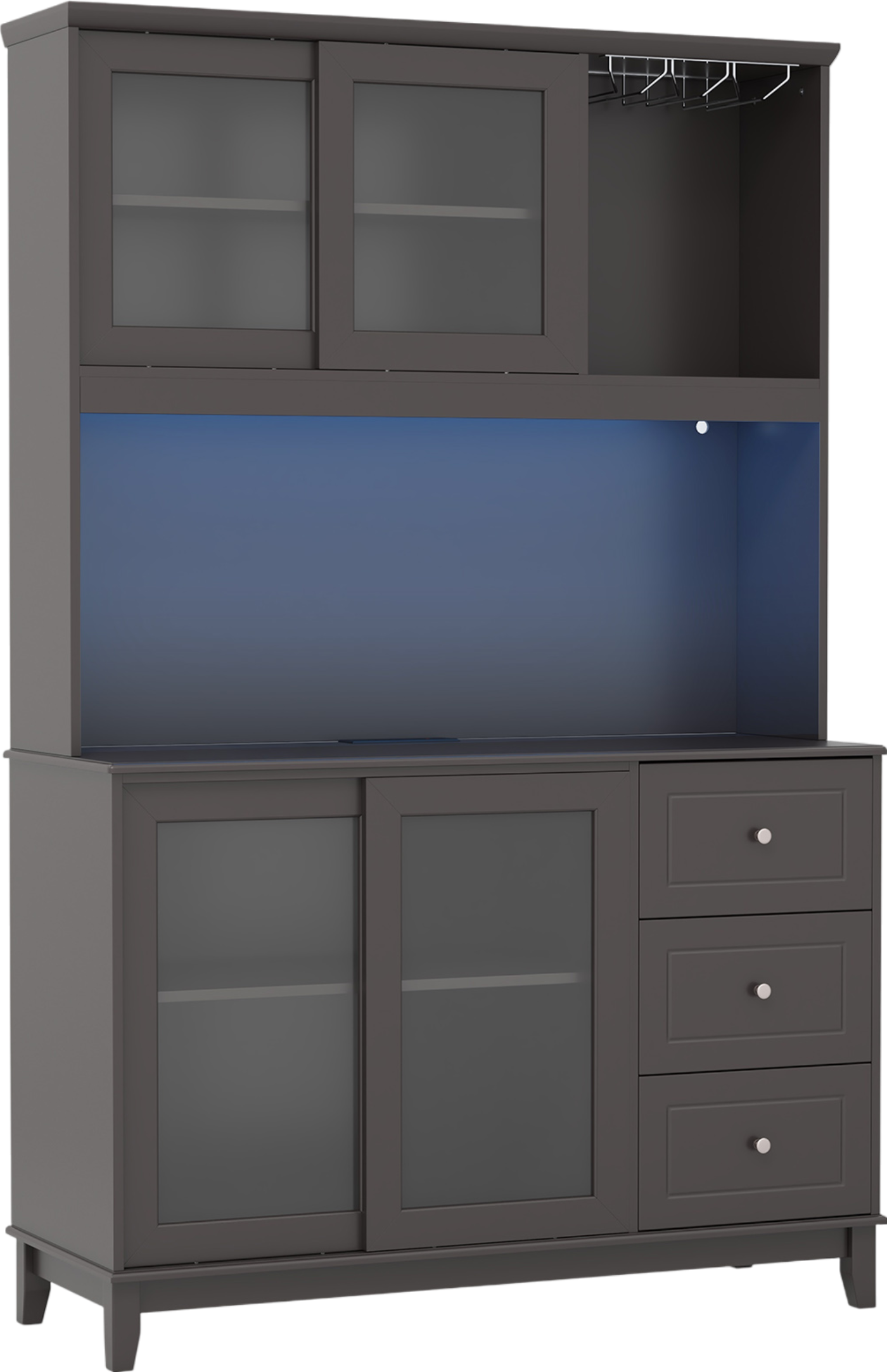 Costway Kitchen Pantry Storage Cabinet with LED Lights and Power Outlet New - JV11630US-CF+