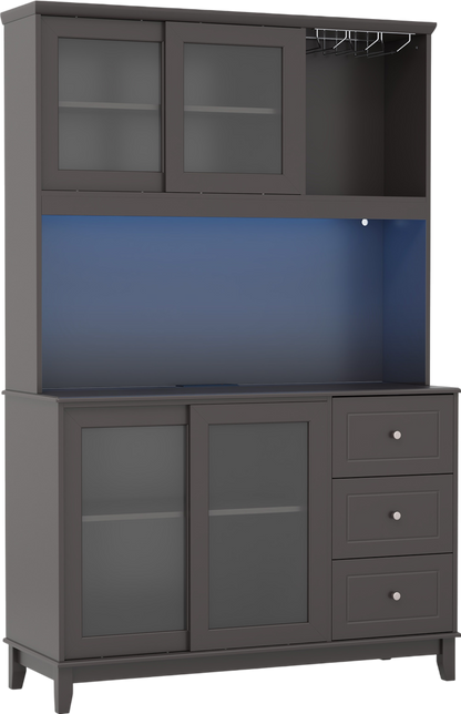 Costway Kitchen Pantry Storage Cabinet with LED Lights and Power Outlet New - JV11630US-CF+