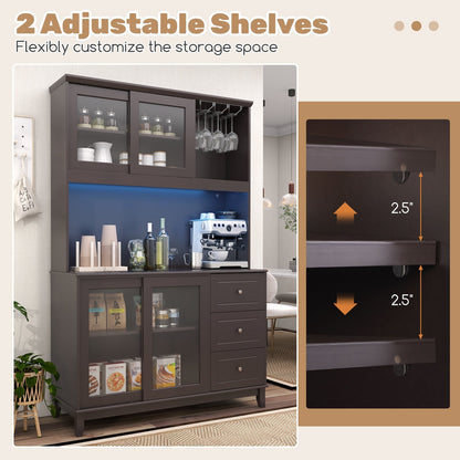 Costway Kitchen Pantry Storage Cabinet with LED Lights and Power Outlet New - JV11630US-CF+