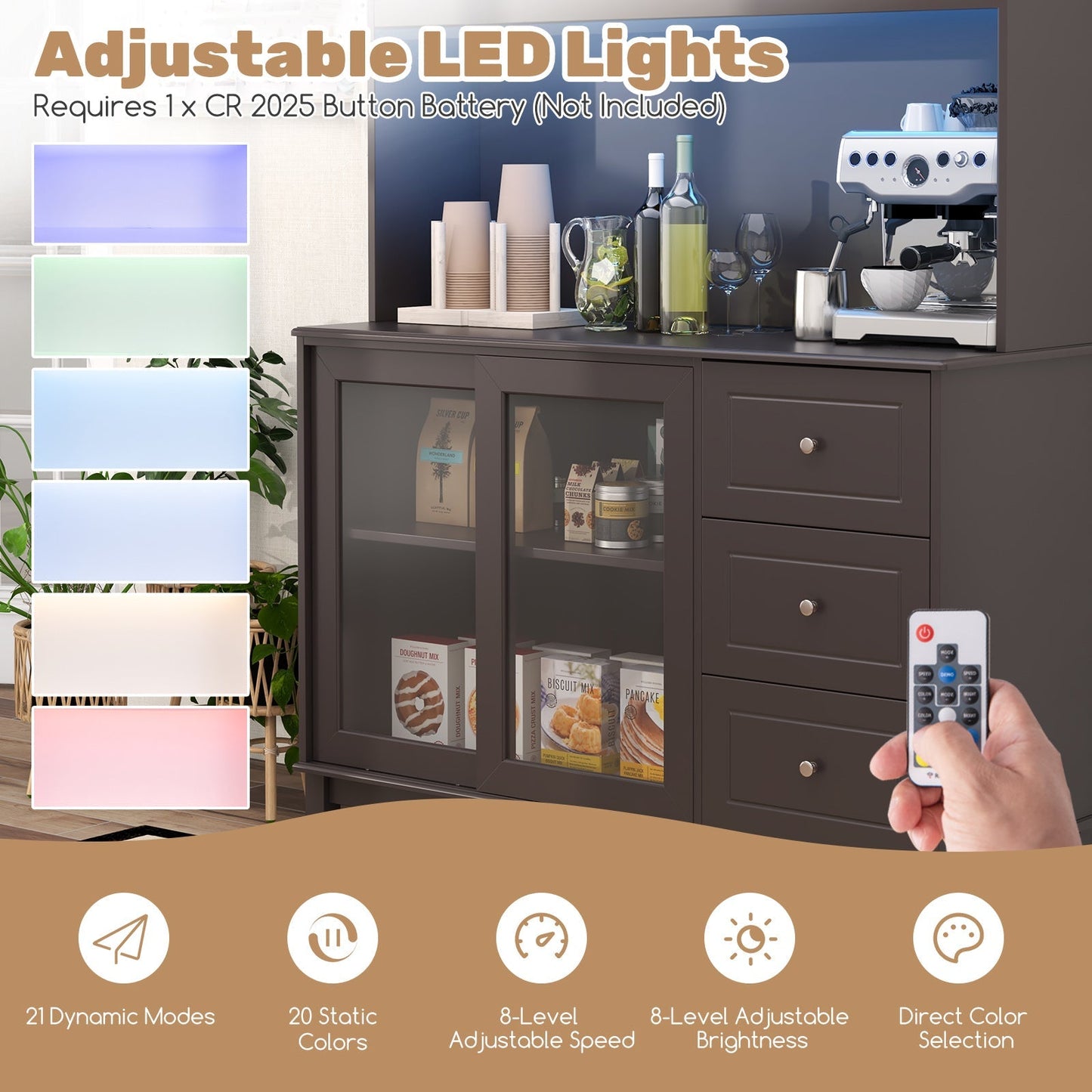 Costway Kitchen Pantry Storage Cabinet with LED Lights and Power Outlet New - JV11630US-CF+