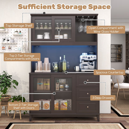 Costway Kitchen Pantry Storage Cabinet with LED Lights and Power Outlet New - JV11630US-CF+