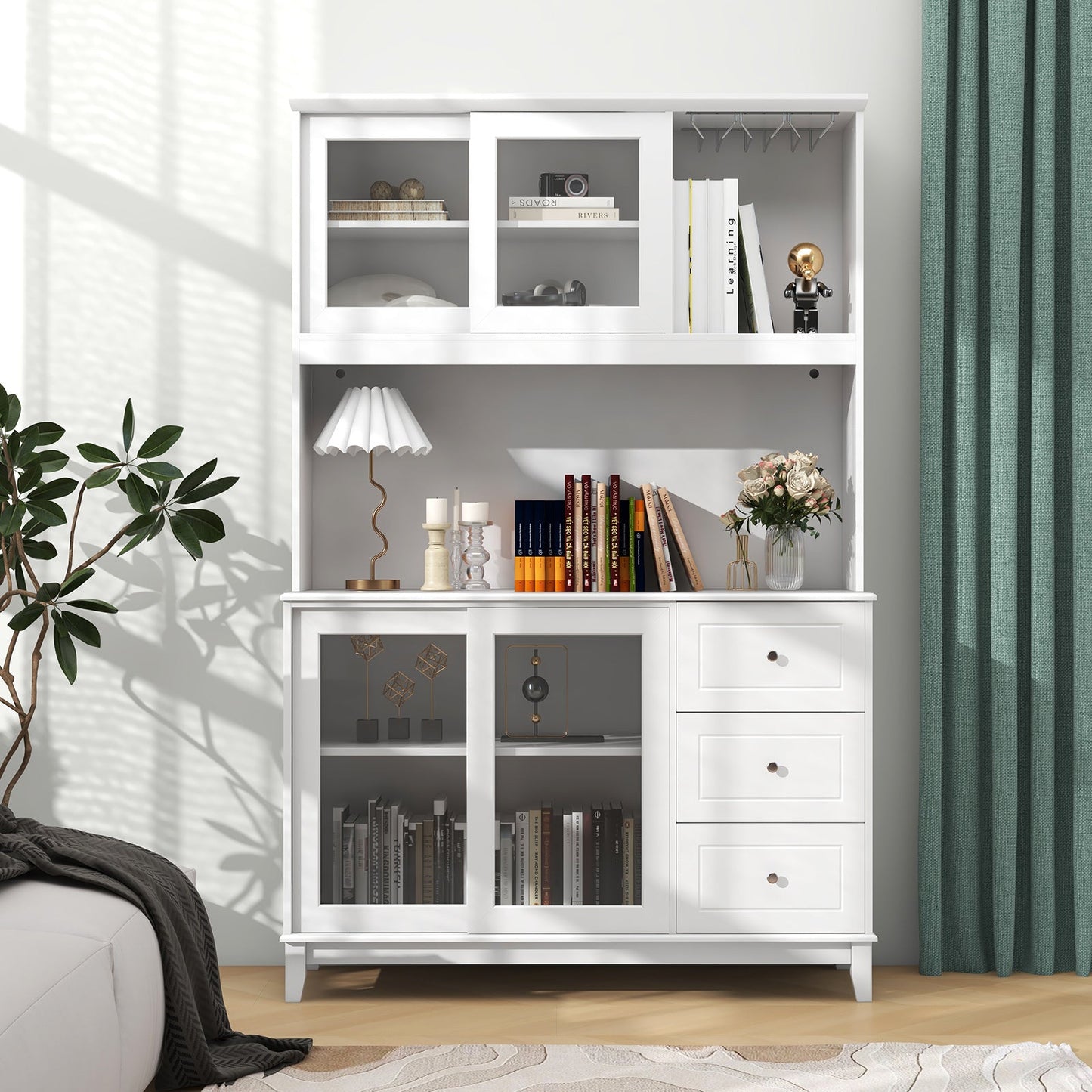 Costway Kitchen Pantry Storage Cabinet with LED Lights and Power Outlet New - JV11630US-CF+