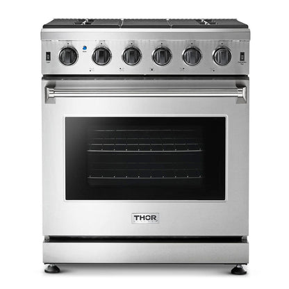 Thor Kitchen Appliance Package - 30 in. Natural Gas Range, Range Hood, Microwave Drawer, Refrigerator, Dishwasher, AP-LRG3001U-7