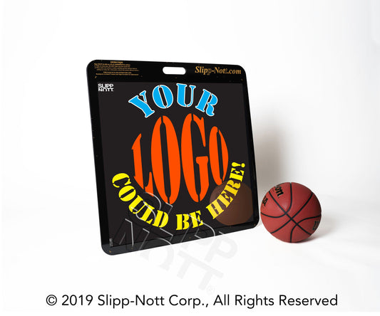 Slipp-Nott LCS60 – LARGE Custom Set with Your Team Logo. Step on a Slipp-Nott to instantly remove dirt buildup from the soles of your athletic shoes and stop slipping! Clean shoe soles mean greater grip on hardwood, waxy floors, giving you the traction you need for safe stops and quick starts. . The large set consists of a large base (28" x 29") and large 60 sheet mat (26" x 26"). The higher sheet count mat with carefully precisely formulated adhesives means longer sheet life and less frequent mat changes.