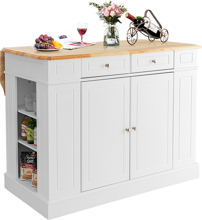 Costway Kitchen Island with Drop Leaf Countertop and 3-Level Adjustable Shelves New - JV10444WH+