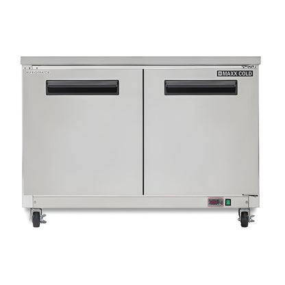 Maxx Cold - Double Door Undercounter Refrigerator, 12 cu. ft. Storage Capacity, in Stainless Steel - MXCR48UHC