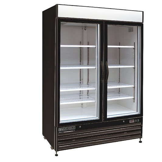 Maxx Cold Double Glass Door Merchandiser Refrigerator, Swing Door, 48 cu. ft, in Black - MXM2-48RBHC