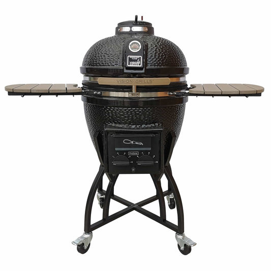 Vision Grills Professional | S-Series Ceramic Kamado Grill | Charcoal Gas Compatible - S-Series - Black