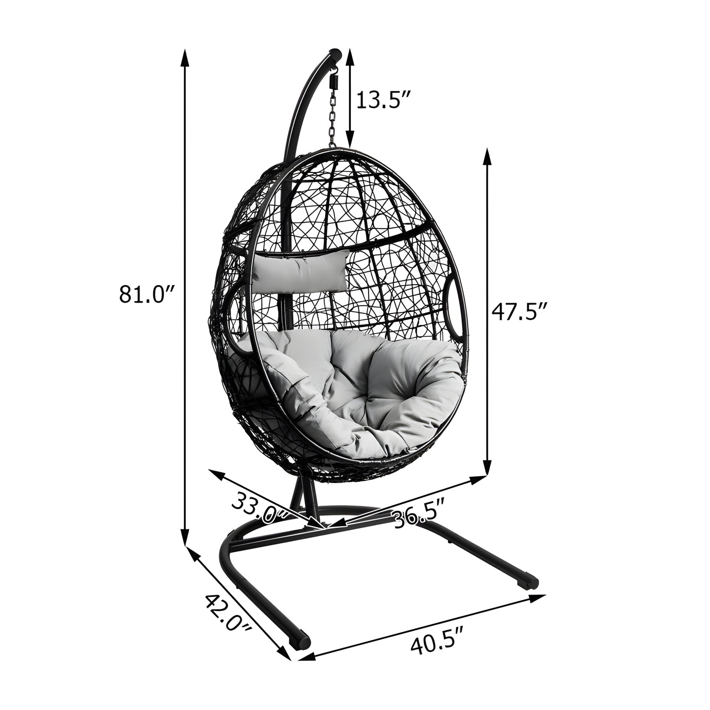 Costway Hammock Chair with Stand 250 Lbs Capacity Cushioned for Indoor Outdoor Use New - OP70424GR+