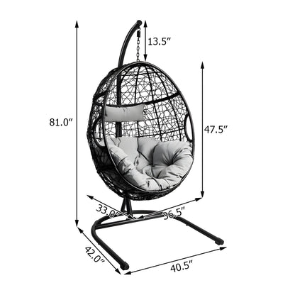 Costway Hammock Chair with Stand 250 Lbs Capacity Cushioned for Indoor Outdoor Use New - OP70424GR+