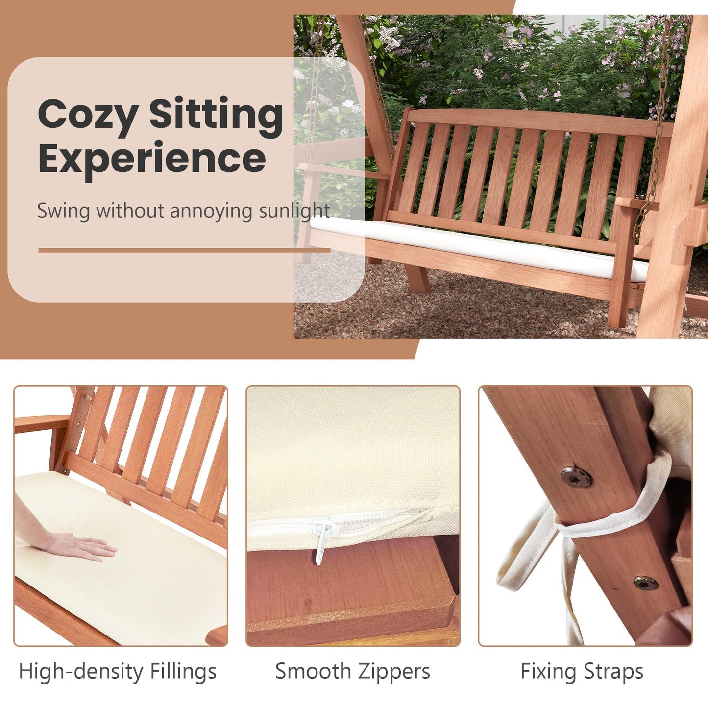 Costway Outdoor Swing Bench 2 Seats with Wood A-Frame New - NP11330+