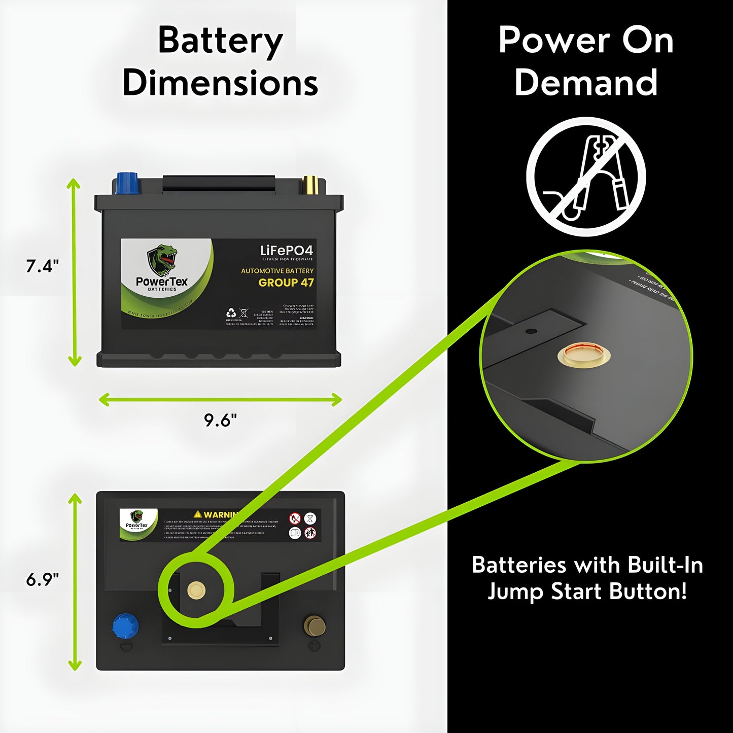 PowerTex 2023 Subaru BRZ H4 2.4LReplacement Car Battery BCI Group 47 Lithium LiFePO4 Automotive Powertex Battery - PTLG47-051