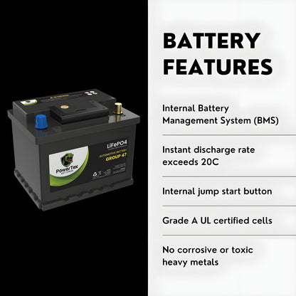 PowerTex 2021 Volkswagen Golf L4 2.0LReplacement Car Battery BCI Group 47 Lithium LPTLG47-085