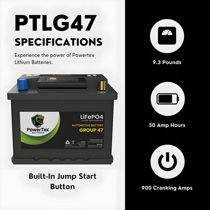 PowerTex 2021 Volkswagen Golf L4 2.0LReplacement Car Battery BCI Group 47 Lithium LPTLG47-085