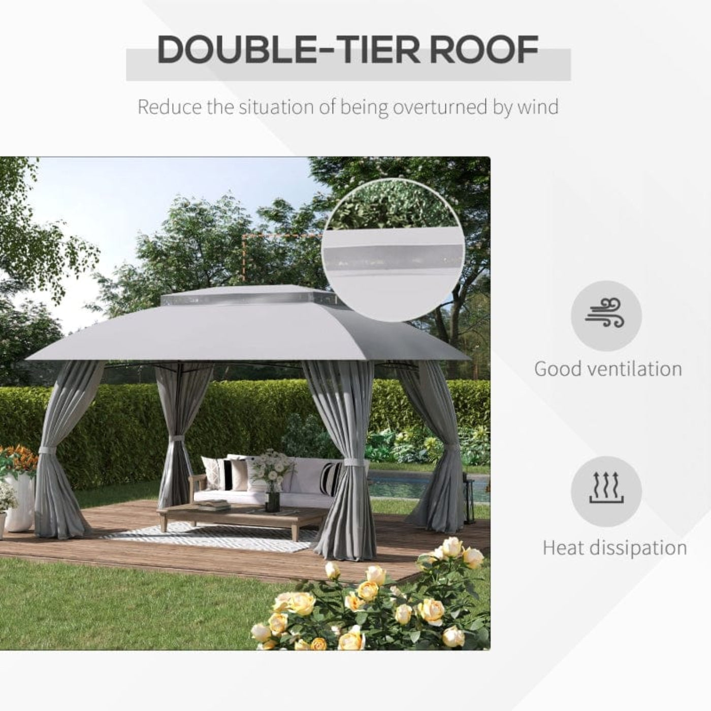 Outsunny 13' x 10' Patio Gazebo Outdoor Canopy Shelter with Sidewalls - 84C-326CG