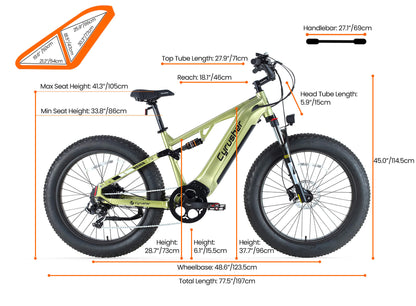 Cyrusher Rover Full Suspension E-Bike | 750W,52V 15.6Ah