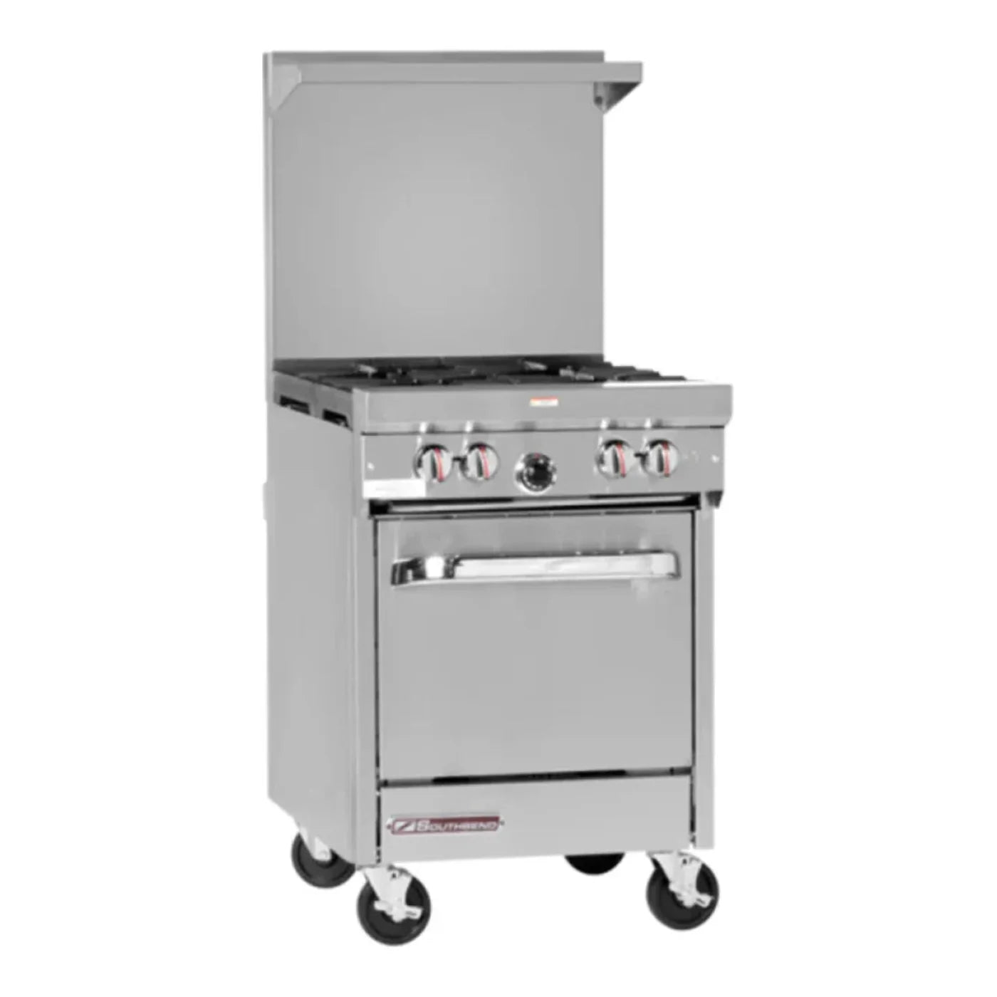 Southbend 24.25" S-Series Stainless Steel Gas Restaurant Range with (4) Open Burners, (1) Space Saver Oven, 147,000 Total BTU - S24E