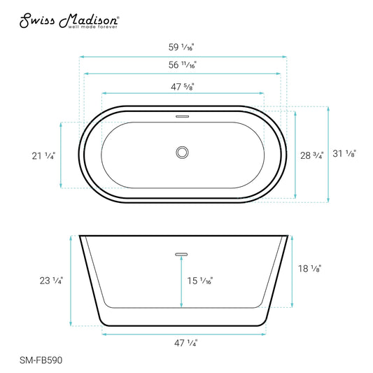 Swiss Madison Claire 60" Freestanding Bathtub - SM-FB590 - Backyard Provider