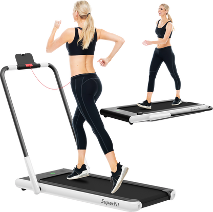 Costway SuperFit Treadmill Folding 2-in-1 No Armrests 2.25 HP App Connect Speaker LED Display and Remote Control New - SP37513RE